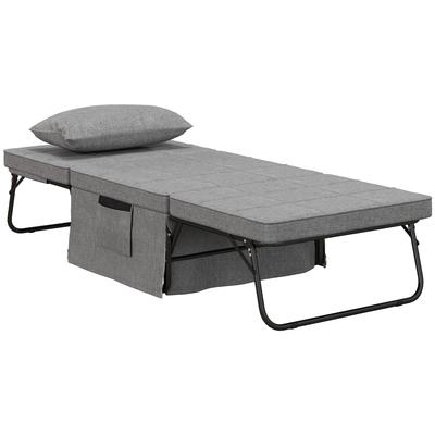 4-in-1 Folding Bed, Guest Bed, Height-Adjustable, Mattress, Side Pockets, Metal Frame, Gray, 188 X 75 X 38 Cm