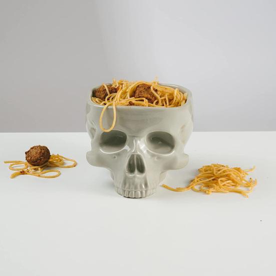 Halloween Skull Candy Bowl Gothic Ceramic Portable Skeleton Head Bowl Halloween Home Bar Decor Dining Table Ornament