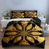Golden Floral Decorative Three-Piece Soft Comfortable Duvet Cover Bedding Set Included 1*Duvet Cover & 2*Pillowcases, Gift