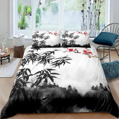 Komplet poszewek na kołdrę z bambusa Zestaw pościeli z gałęziami bambusa Poszewka na kołdrę z nadrukiem drzewa Luksusowa poszewka na kołdrę w stylu retro kwiatowym Rozmiar Queen