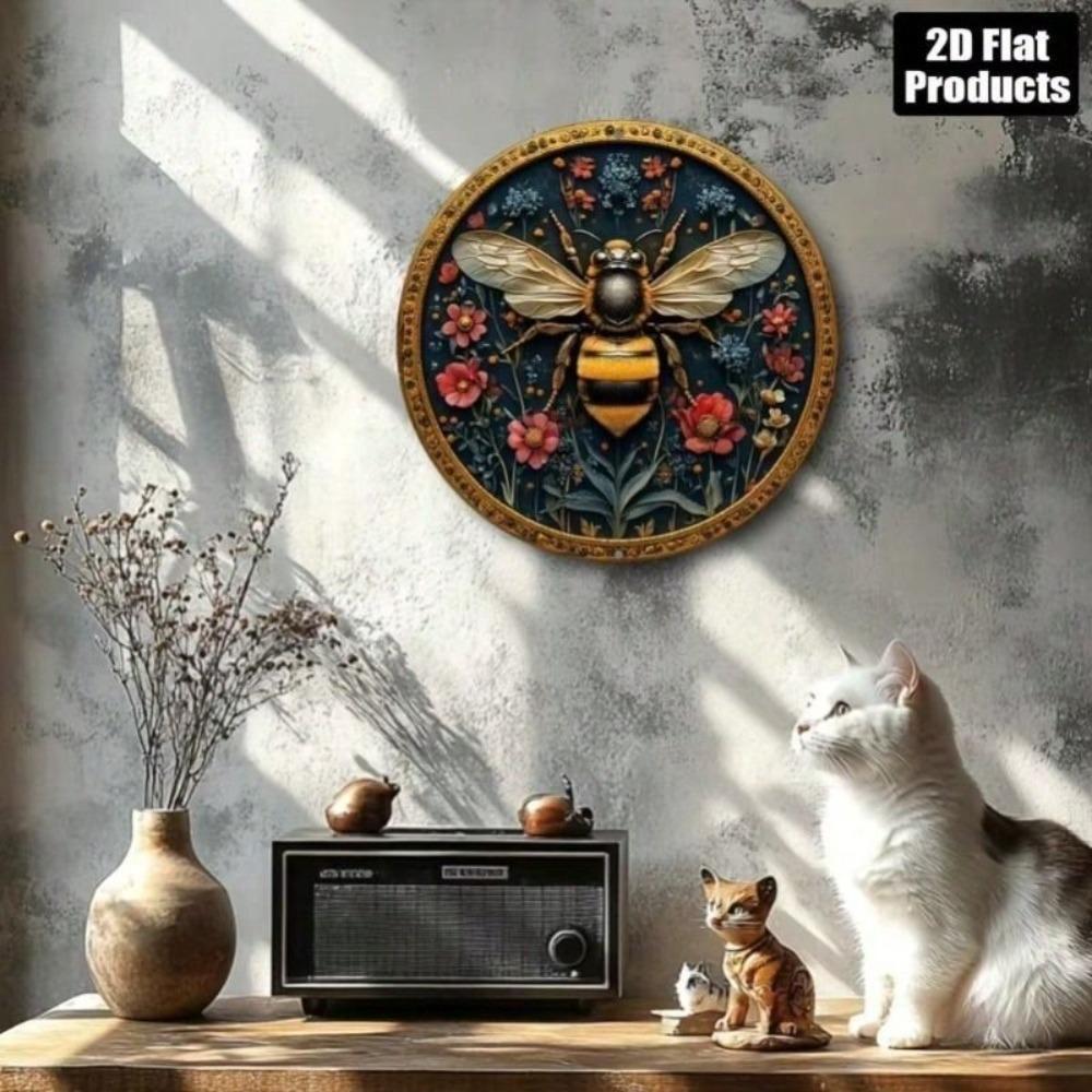 Metal Poster Bee Rustic Wall Art for Cafe