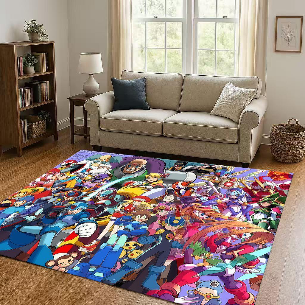 HD Retro Game Rockman Mega Man Living Room Non-Slip Area Rug Soft Carpet for Bedroom Playroom Sofa,Easy Clean Home Decor Doormat