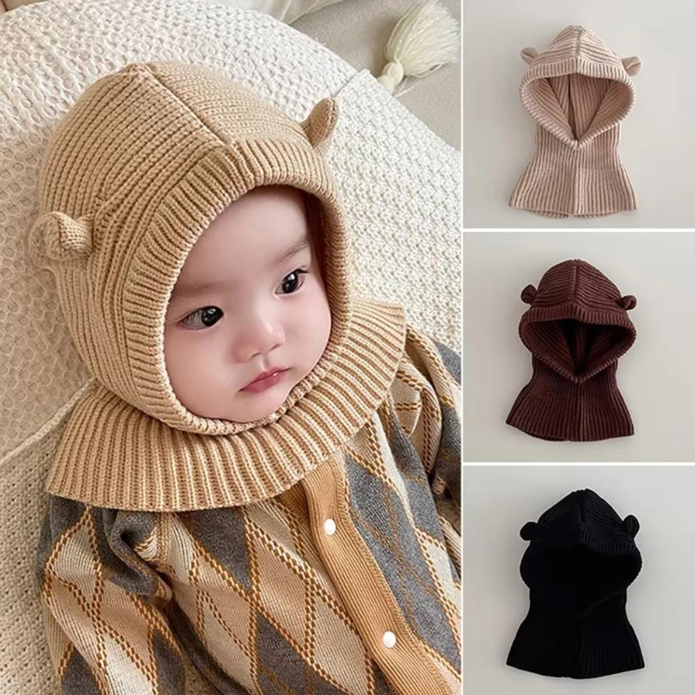 Ear Protection Baby Beanie Hat Solid Color Kids Scarf Cap Cute Knit Balaclava Hat  Winter