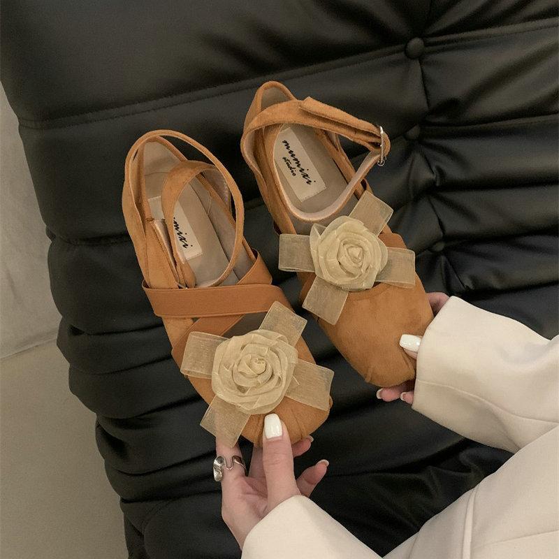 Fashion Flat Shoes for Women 2025 Spring and Autumn Fashion Flower Square Toe Cross Ballet Shoes Mary Jane Shoes Ladies  Loafers Women