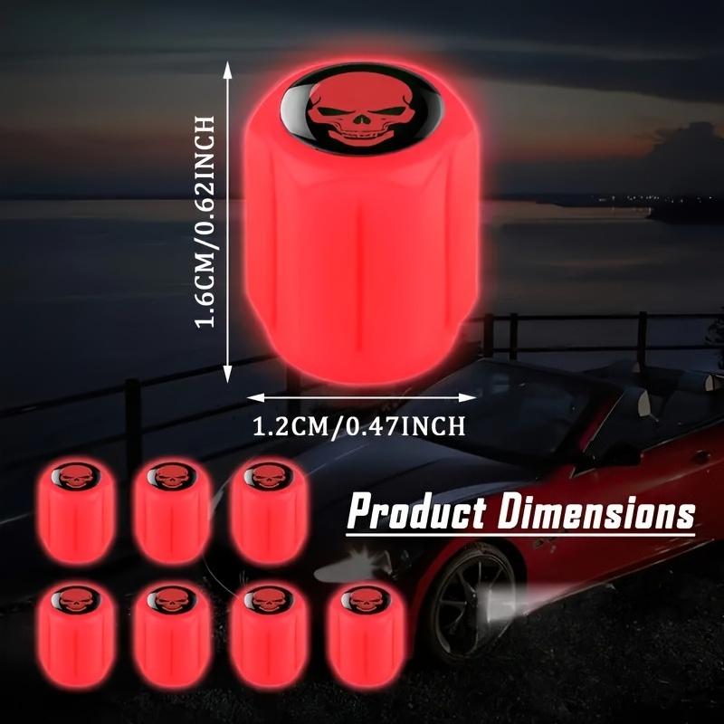 4Pcs Luminous Skeleton Tire Valve Caps Universal Fluorescent Wheel Hub Covers for SUV Bike Truck Motorcycle Accessories RED/BLUE