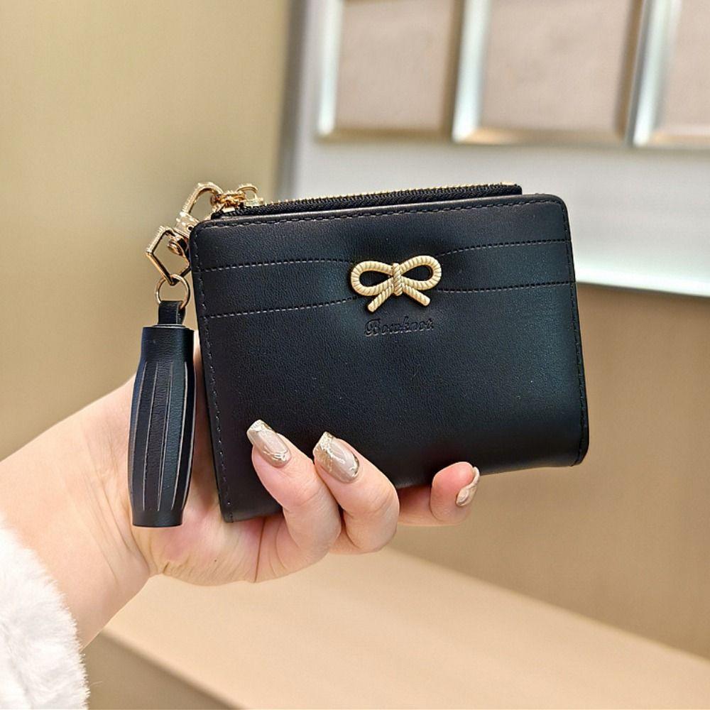 Bow PU Leather Coin Purse Portable Credit Card Holder Compact ID Card Holder  Women