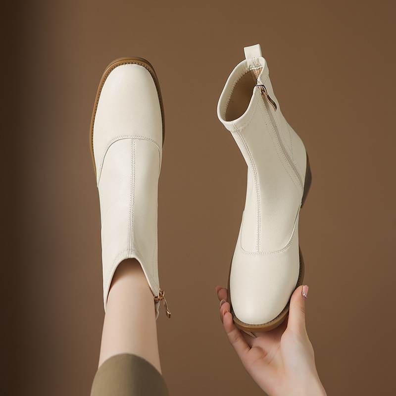 Krazing Pot Microfiber Round Toe Thick Heels Chelsea Boots Size 42 Zip Beauty Lady Women Stretch Ankle Boots