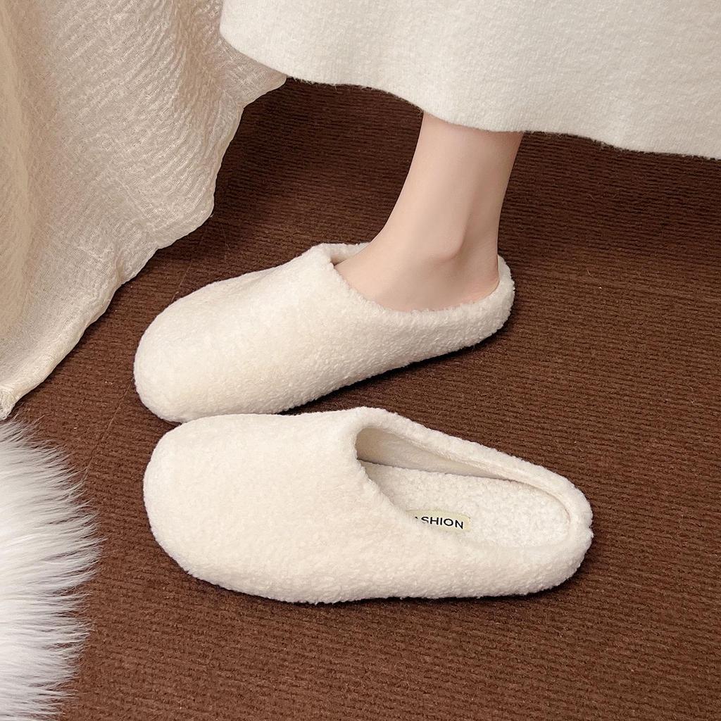 Baotou Warm Cotton Retro Slippers – Postpartum Casual Velvet Fluffy Half-Slippers for Home