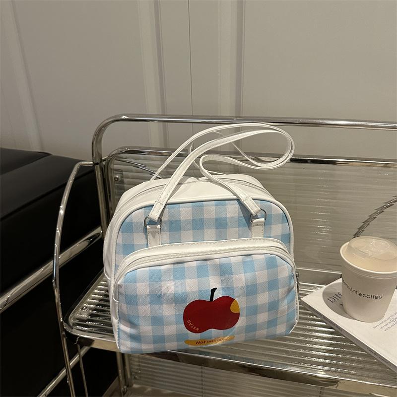 

Cute contrasting color large-capacity bag women s summer new shoulder bag simple plaid student backpack белый