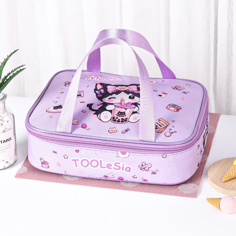 Insulated Cartoon Bento Lunch Bag for Kids - Waterproof, Large, and Portable