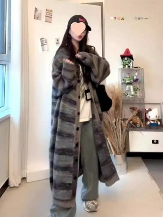 Ανοιξιάτικο/Καλοκαιρινό Γυναικείο Ρετρό Χρωματικό Μπλοκ Πλεκτό Καρντιγκάν Παλτό με Κουκούλα