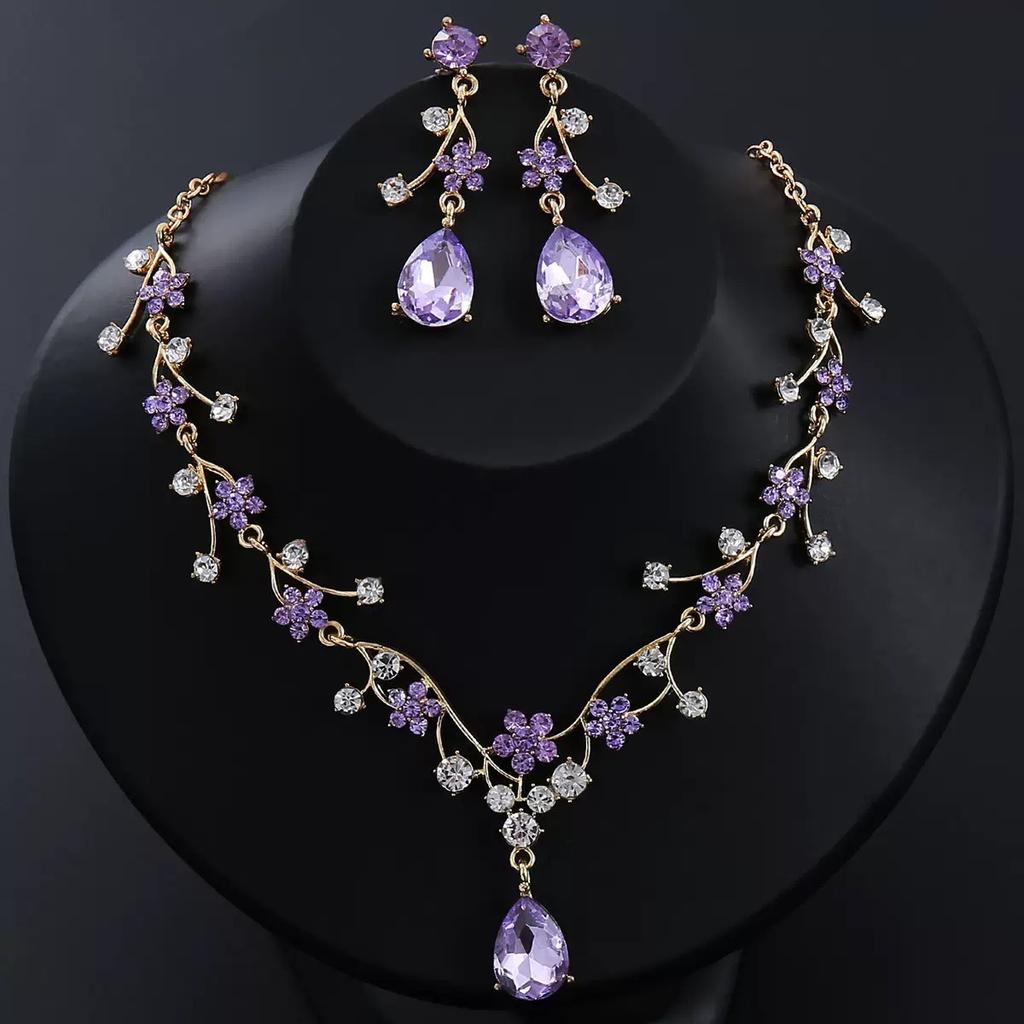 2026 Fashion Sweet Flower Clavicle Chain Earrings Set Bridal Wedding Dress Accessories Two-piece Set