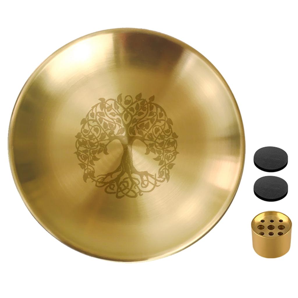 Stainless Steel Pagans Ritual Tray Altar Tree Pattern Plate Crystal Stone Shelves Candle Holder Incenses Burners