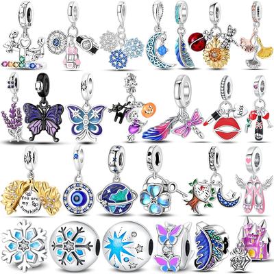 925 Sterling Silver Inlaid Zirconium Charms Beads Snowflake Butterfly Pendant Clasp Fit Original New Bracelet DIY Jewelry