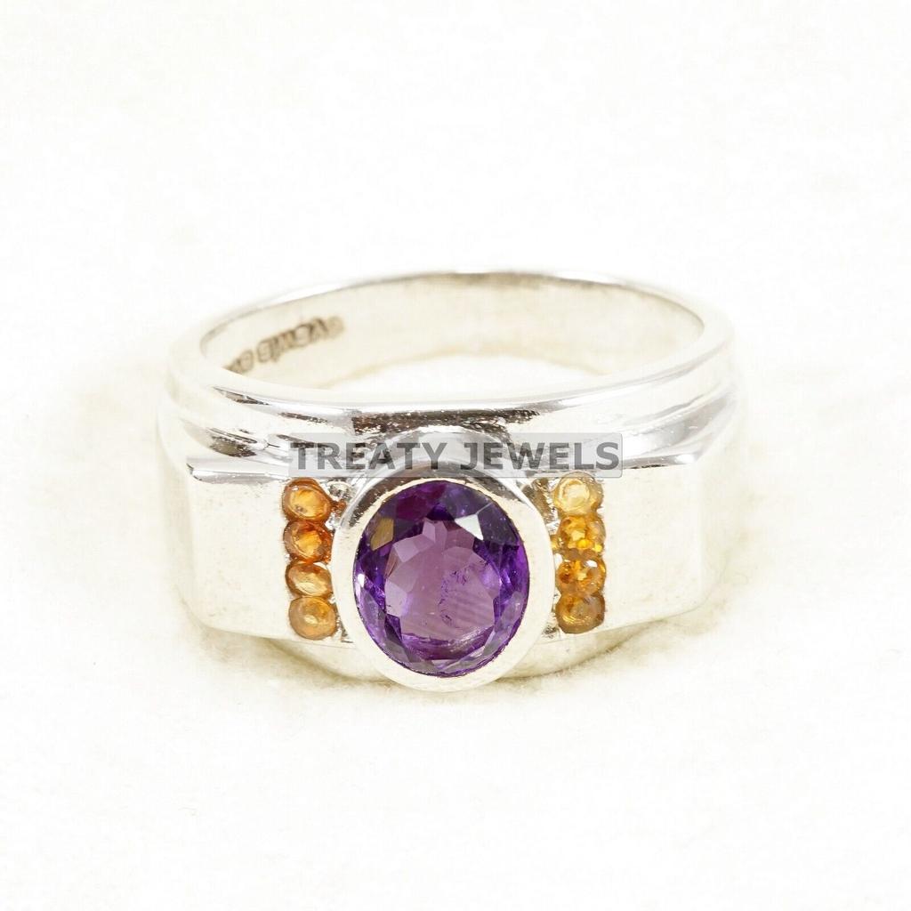 Amethyst Oval Cut Gemstone With 925 Sterling Silver Ring For Men's #A706 JL375658937932