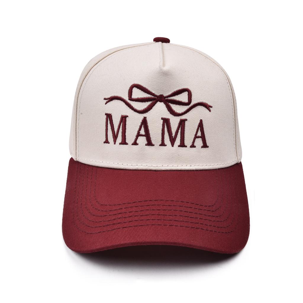 Mama Bow Embroidery Baseball Cap 5-Panel Snapback Cap For Mother'S Day Gift Embroidered Cotton Adjustable Hat For Women