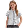 Boys Girls Metallic Hooded Vest Sleeveless Zipper Shiny Hoodie Jazz Dance Stage Performance Vest