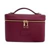 Portable Cross-Grain Leather Cosmetic Bag with Gold Hardware - Makeup and Skincare Travel Organizer