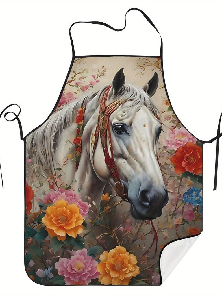 An Apron with a Horse Pattern Is Very Suitable for Kitchen Work and Household Cleaning, and It Is a Holiday Gift.