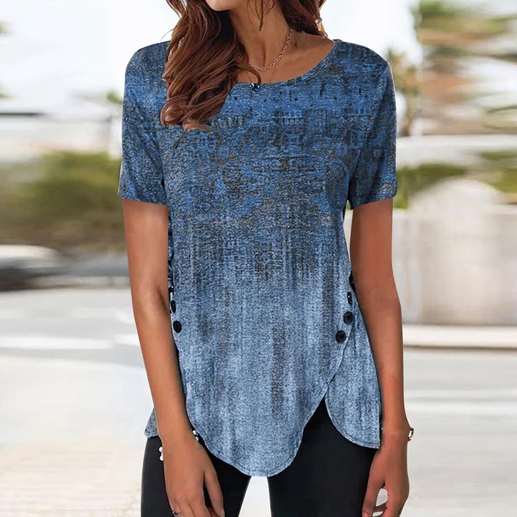 Damen Kurzarm-Tunika, lockere Oberteile, lässig, Plus-Size-Oberteile, plissierte Tunika, Knopfleiste, lässige Sommer-T-Shirts, Damen-Oberteile, elegante Hemden