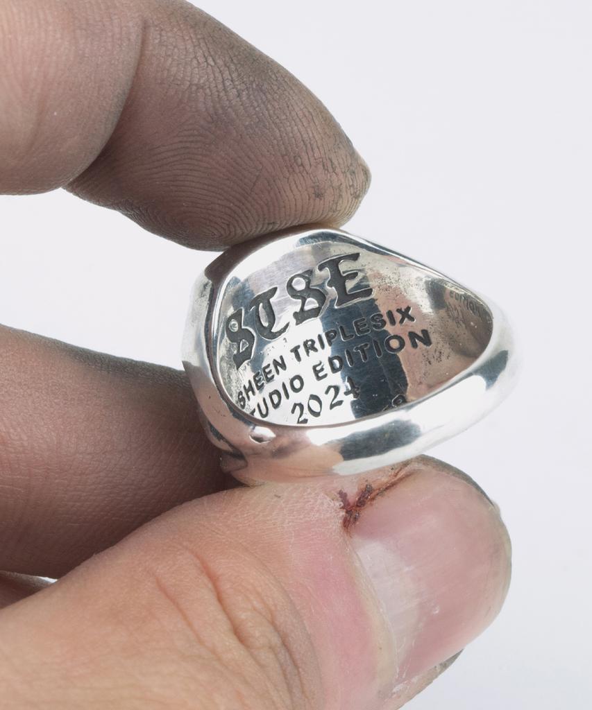 Sheen666 Teardrop Turquoise Crossbone Silver Ring (Type A)