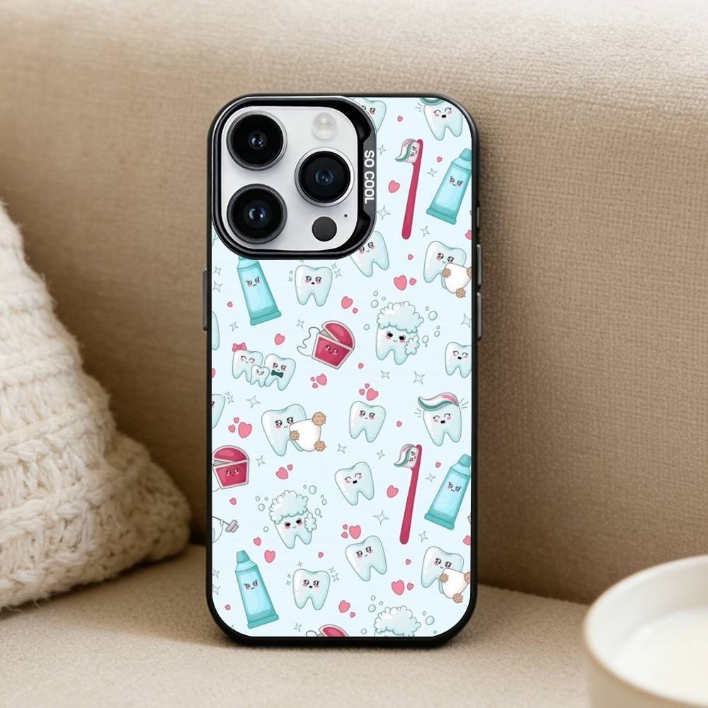 Cartoon Teeth Dentist  Phone Case For iPhone17, 16,15,14,13,12 Pro Max Black Candy Matte Shockproof Cover iPhone15