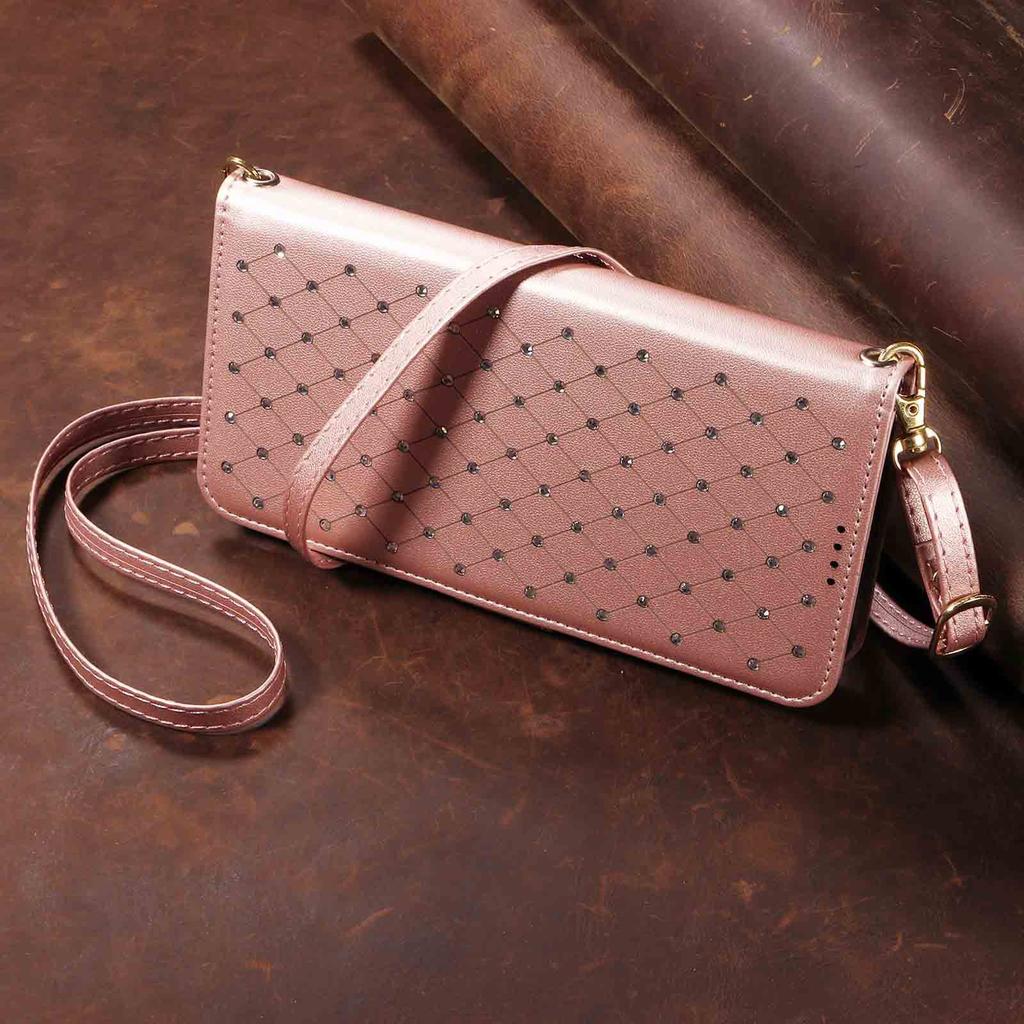 Suitable for Apple17Diamond-embellished starry sky leather case16E Card slot phone case15Plus Flip14Protective Sleeve