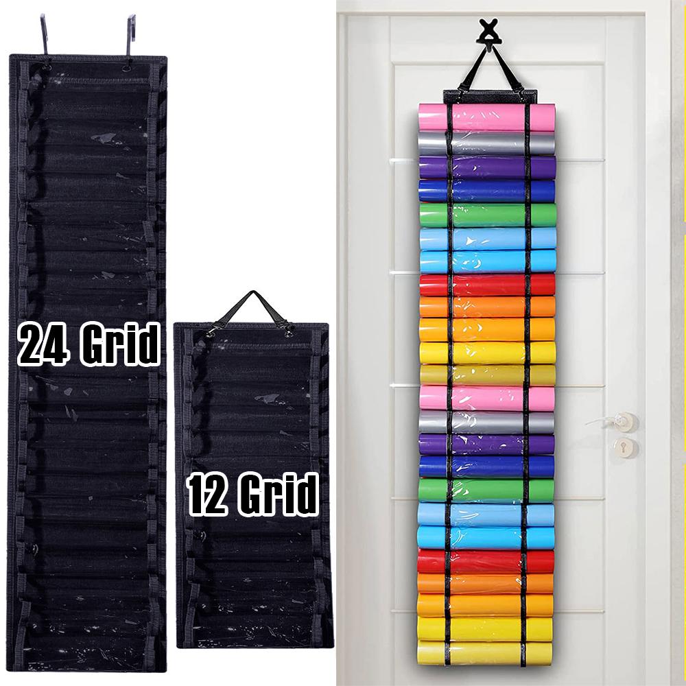 Vinyl Storage Holder 12/24 Grid Craft Vinyl Organizer Storage Hanging Bag with 2 Hook Vinyl Roll Hanging Pocket Bag for Door