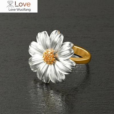 Fashion Sunflower Rings for Woman Wedding Engagement Party Female Jewelry Champagne-colored Zirconia Lady Accessories