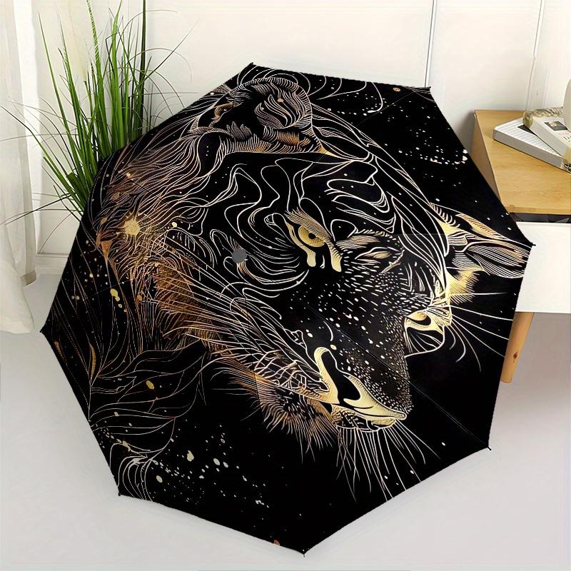 

Tiger, Golden Theme 8 Bone Hand Automatic Folding Umbrella, Compact and Portable Design, A Perfect Gift for Birthday, Christmas or Business
