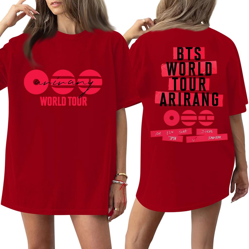 Hot Sale 2026 Tour Korean KPOP BTS Letter Same Style Graphic Print Short Sleeve T-Shirt Summer Clothes Oversized Men Women's T-Shirt Kpop Star T Shirt