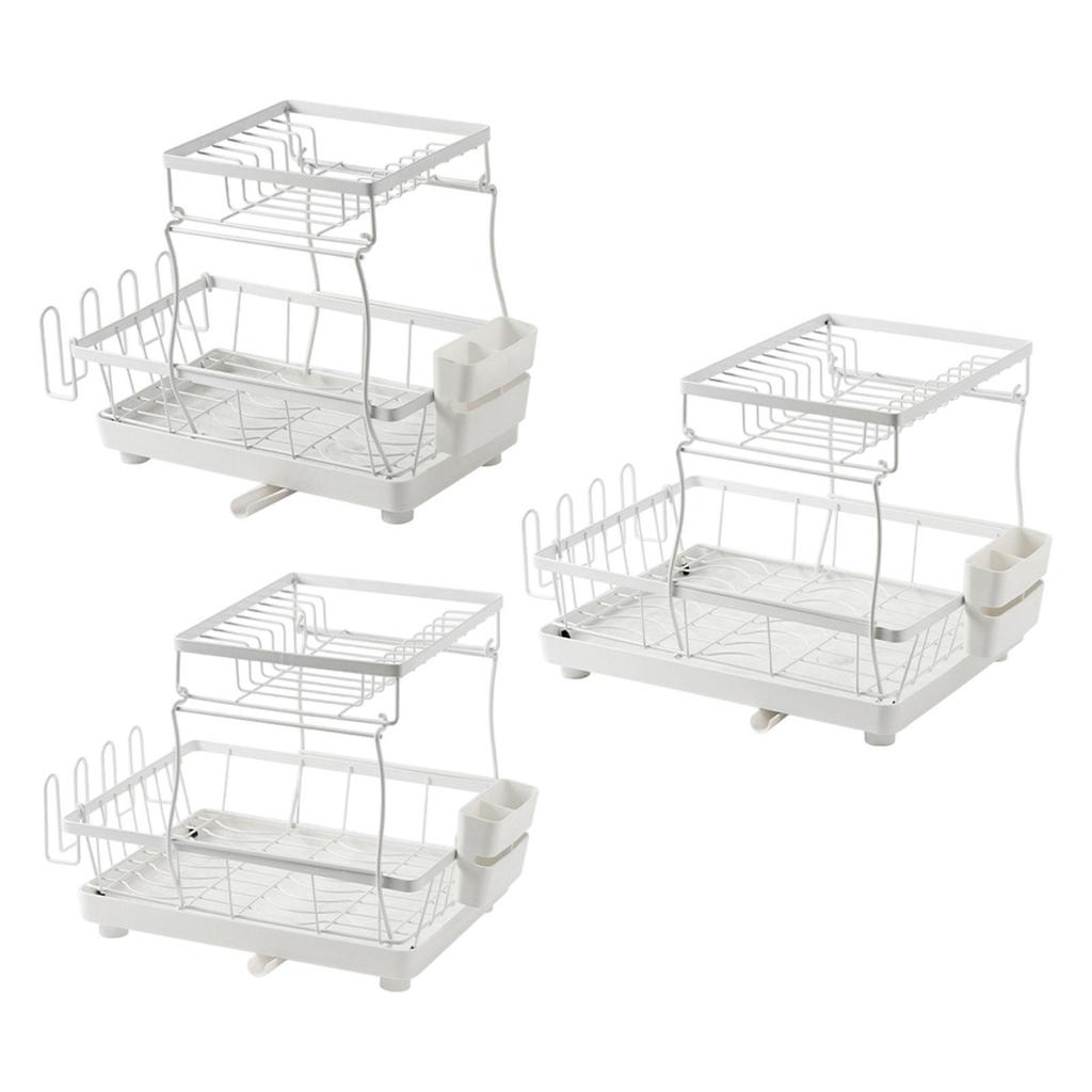 2 Layer Dish Drying Rack with Cup Holder for Kitchen Use