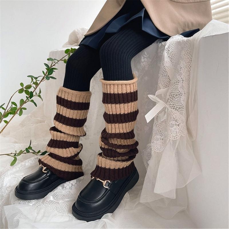 1 Paar Kinder Gestreifte Stulpen Warme Strick Kniehohe Socken Stilvolle Socken Ärmel Winter Essentielle Bekleidungsaccessoires