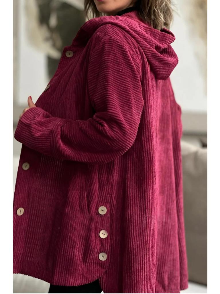 Women's outerwear top 2025 autumn new style hooded loose fitting women's corduroy casual jacket