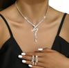 Set Earrings Necklace Wedding Silver Zircons Crystals Elegant B32