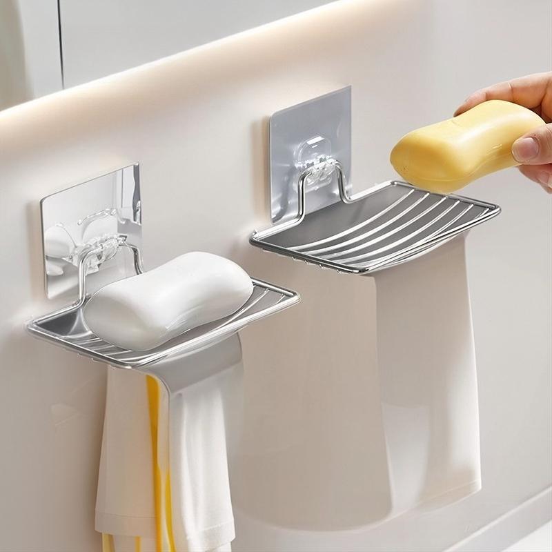 Stainless Steel Thickened Soap Holder Wall Mount Drill Free Drainage Soap Dish Bathroom Shower Toilet Storage Rack Accessory