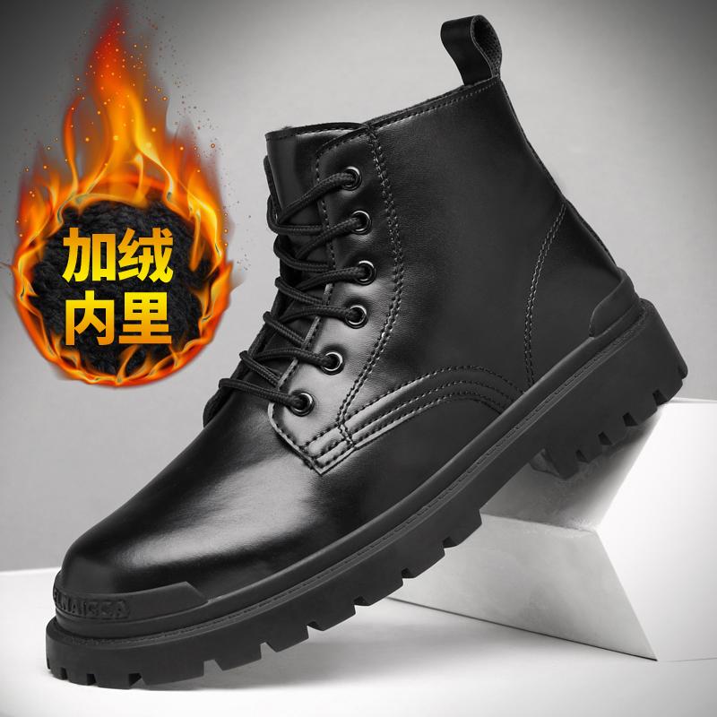 Fashion Ankle Boots Lace Up Block Round Toe Anti-slip Boots Thick Water Proof Men Boots Black Wear-resistant Short Men's Motorcycle Boot