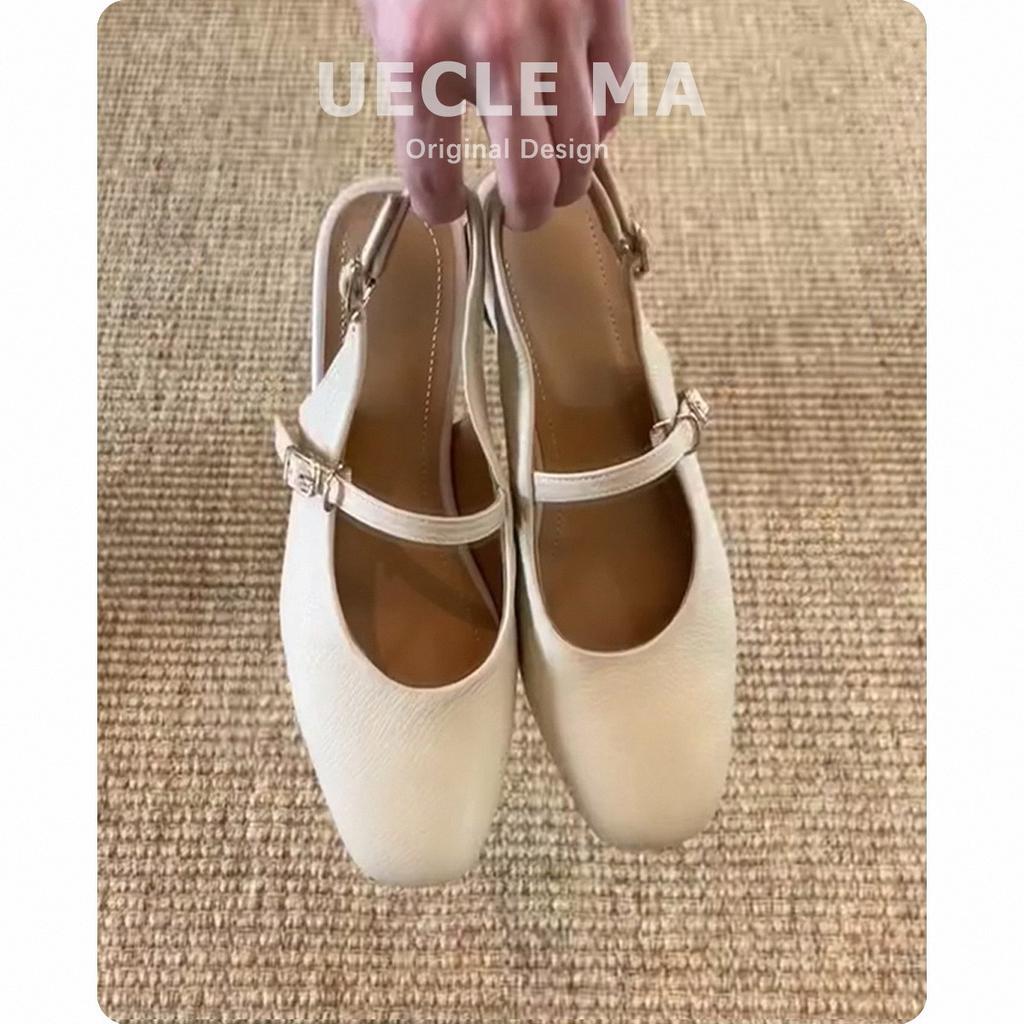 Superweiches Lammleder~ Französische Tasche Kopf Sandalen Damen Sommer mit Rock Retro Wort mit dickem Absatz Mary Jane Einzelschuhe