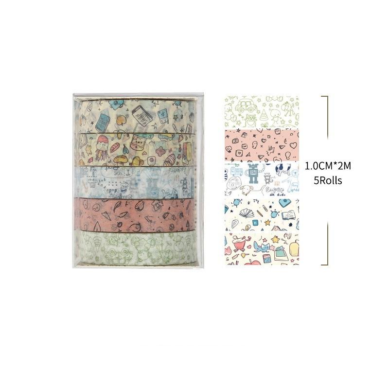 5Roll Romantic Flowers Bows Stars Washi Tape Ins Style Diy Decorative Tape Supplies Planner Diary Ledger Decoration Supplies