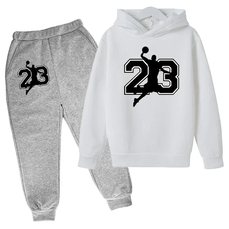Autumn Winter Basketball #23 Silhouette Printed Hoodies Sweatpants Set Fashionable Casual Warm Sports Long Sleeved Pants Men's Sport Wear