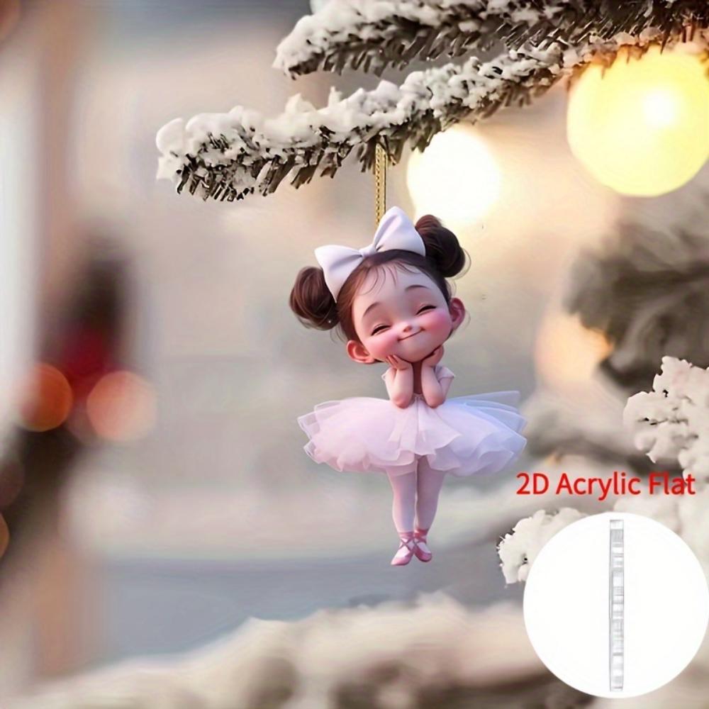 2D Flach, Acryl Rosa Ballerina Auto Hängeornament - Charmantes Flaches Anhänger für Rückspiegel, Heim- und Rucksackdekorationen