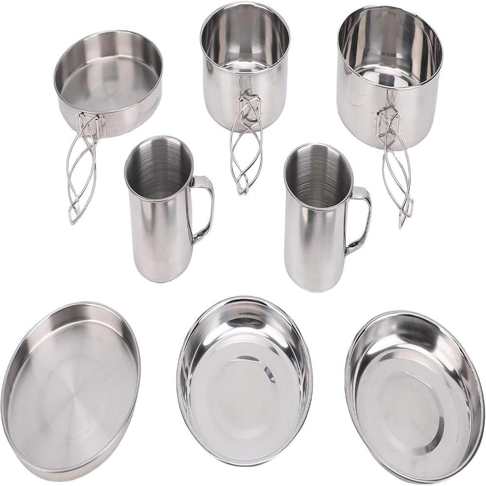 8 Pcs Stackable Cookware Set Stainless Steel Backpacking Cooking Pot Camping Mess Kit Outdoor