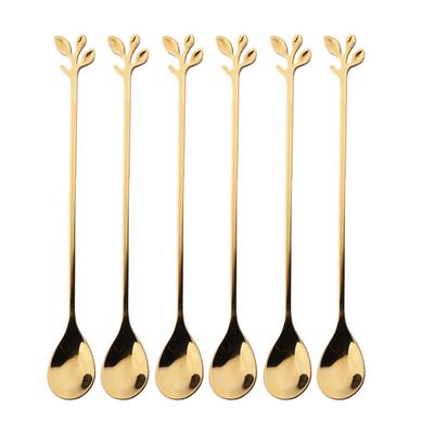 6 STÜCKE Kreative Persönlichkeit Edelstahl Gold Löffel Baumblatt Löffel Kaffeelöffel Teelöffel Home Restaurant Dessert Besteck Set