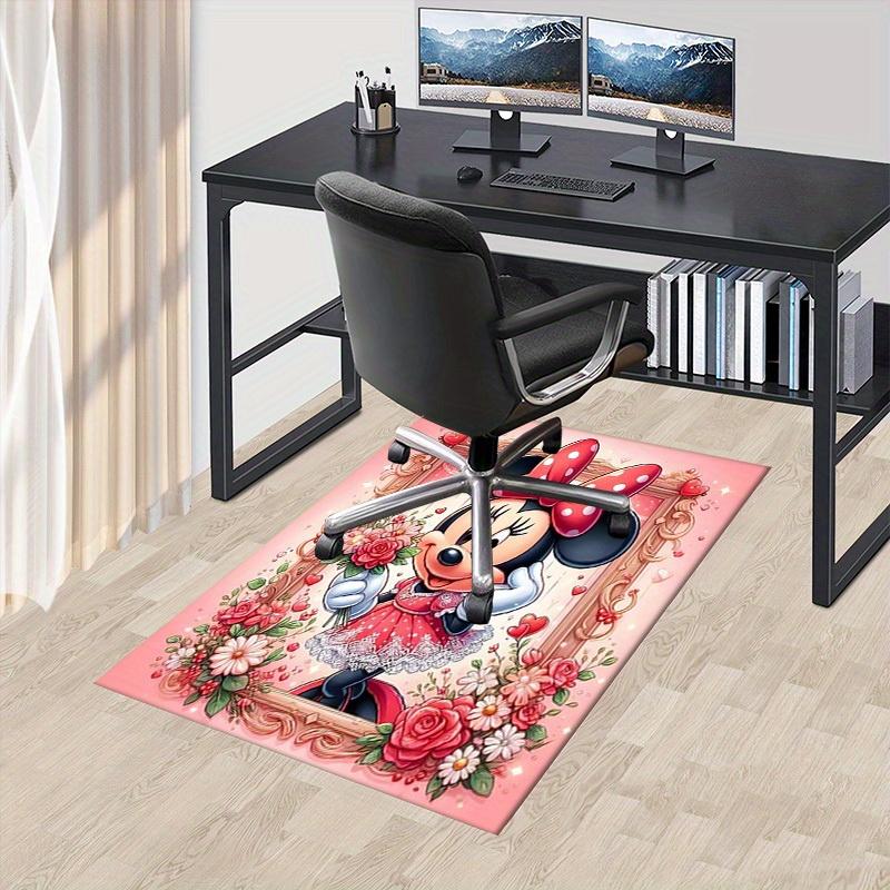 Office Carpet, Under Chair Rug, Gift for Home Decor, Minnie Mouse Inspired Floral Design, Soft and Warm Floor Mat for Room, Valentin