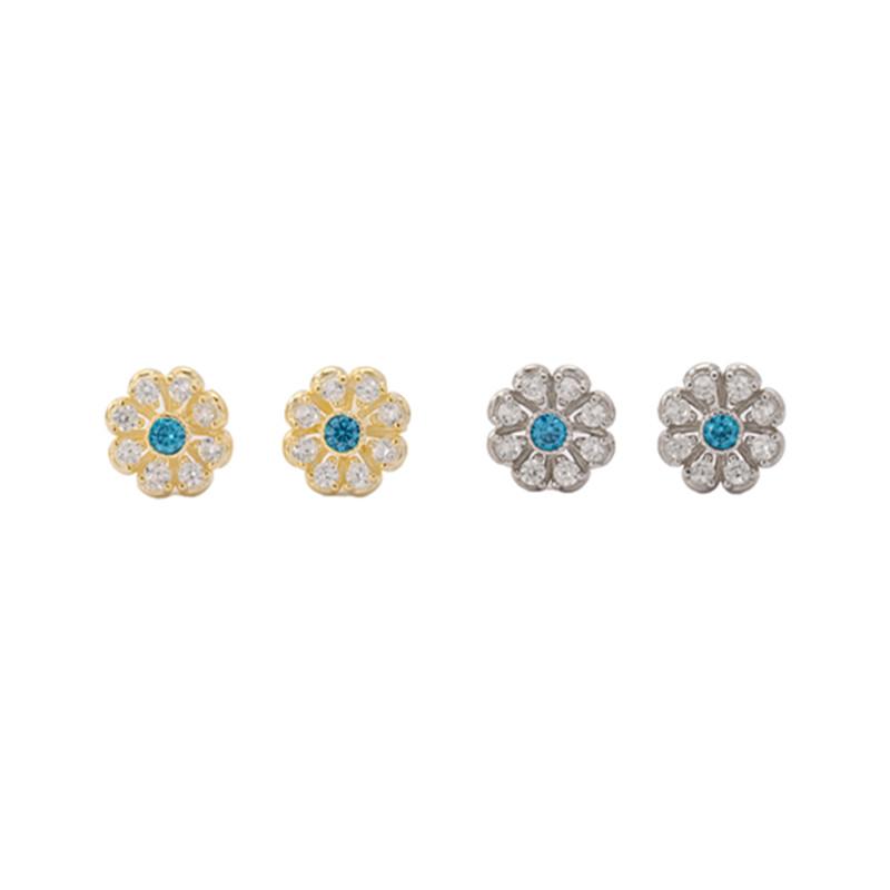 100% 925 Sterling Silver Blue Sparkling Zircon Flower Stud Earrings for Women Sterling Silver Jewelry Gift