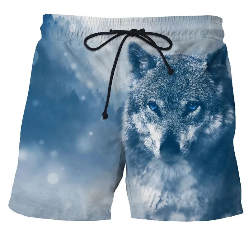 Wolf Animal Fashion Men Beach Sexy Bodybuilding Shorts Quick Dry Pants Harajuku Fitness Board Surf Casual Gym Men Homme