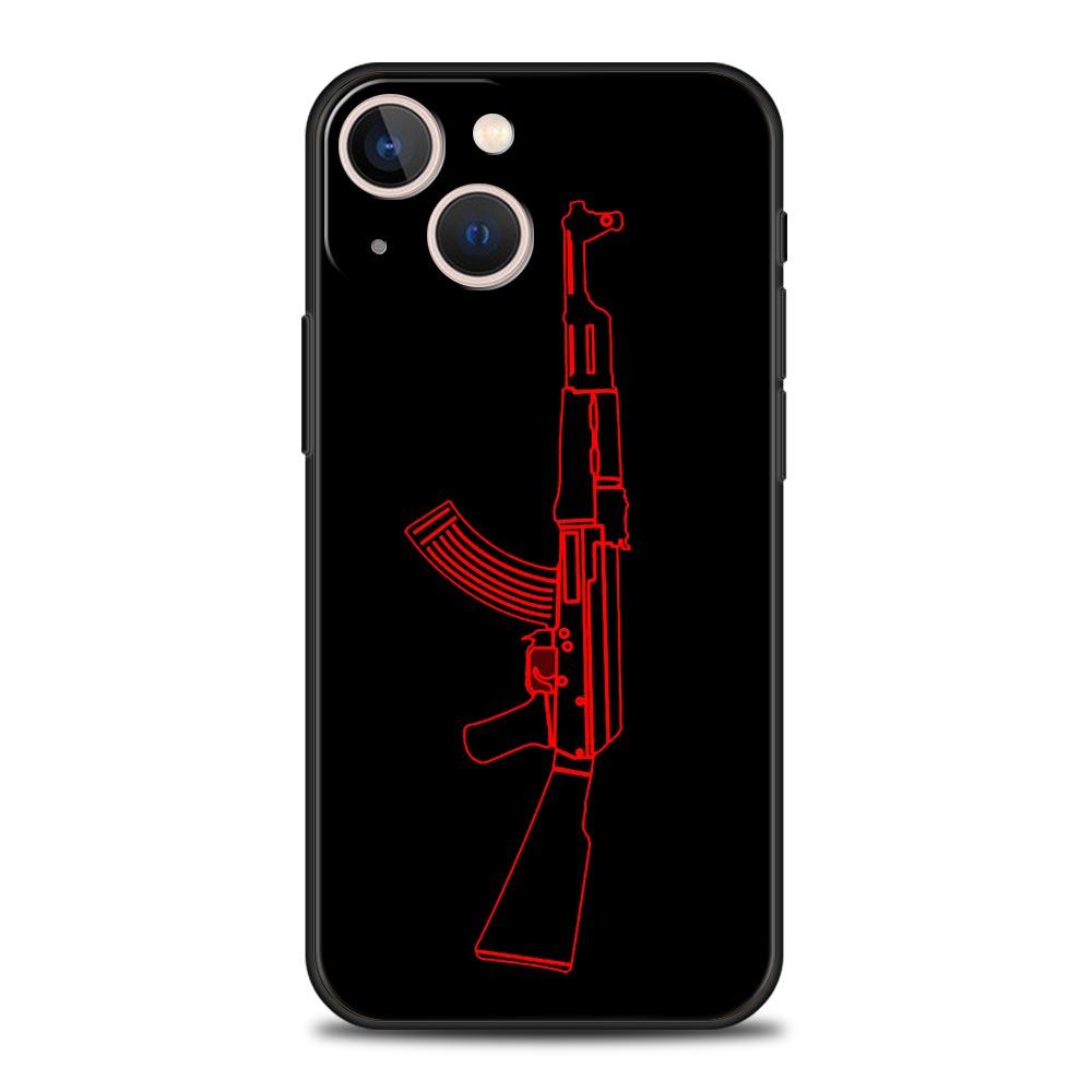 AK47 Handgun Gun BUllets Phone Case For Apple iPhone 11 15 14 Pro MAX 12 13 7 8 Plus X XR XS MAX SE Silicone Black Cover Funda