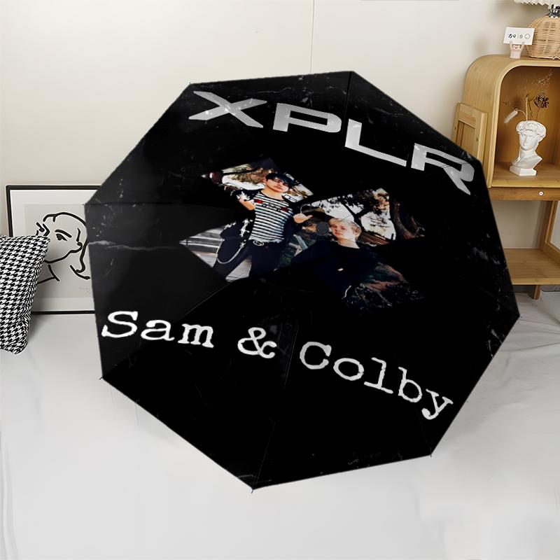 Sam and Colby Print Automatic Umbrella, 8 Rib Iron Frame, Plastic Handle, Suitable for Outdoor Travel &Daily , Ideal Gift