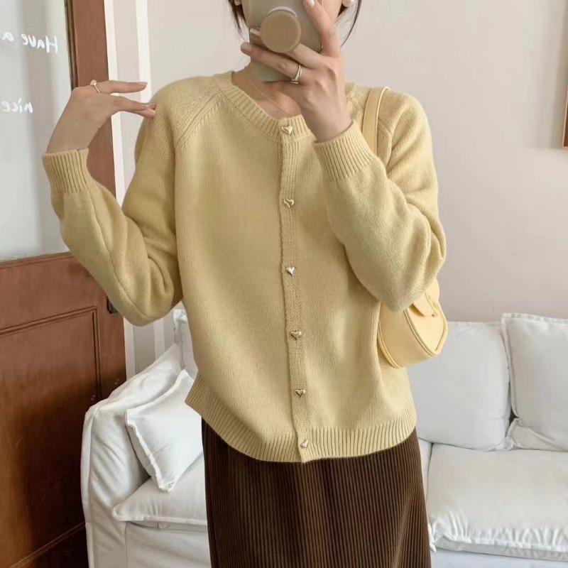 

Sweet love button knitted cardigan top women s autumn and winter new soft waxy solid color small fresh sweater jacket women one size fits all