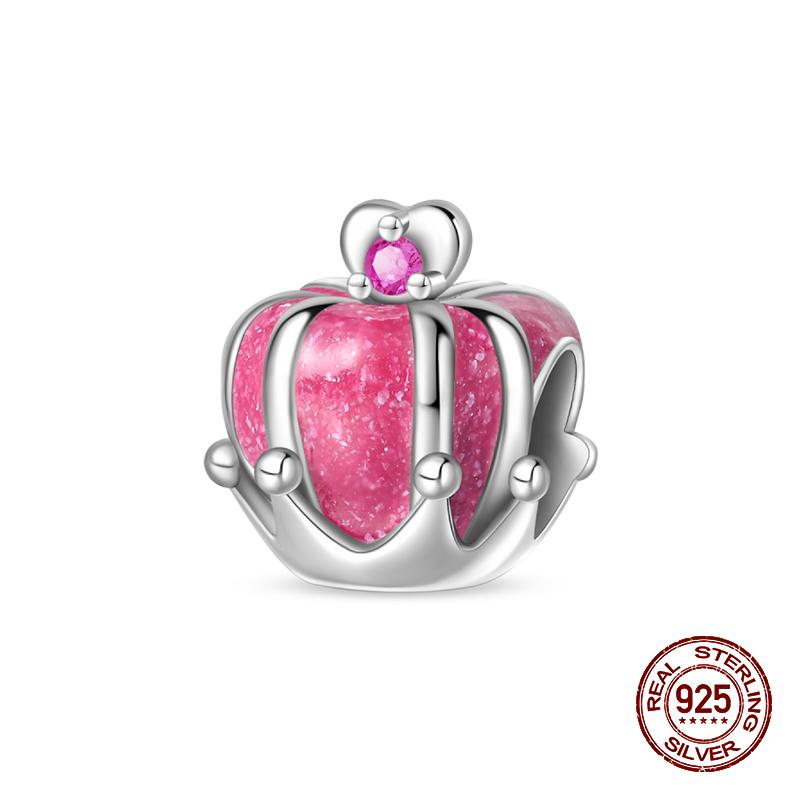 Copper Pink Zircon Heartbeat Charms Beads Fit Pandachoriginal Bracelets Diy Fine Jewelry Valentine'S Day Gifts